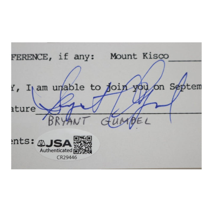 Byrant Gumbel Autographed Personalized MBIA Invitational 6x8 RSVP Letter JSA COA