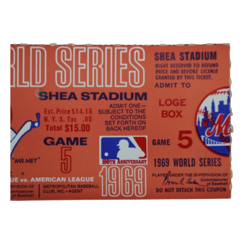 New York Mets vs. Baltimore Orioles 1969 World Series Game 5 2.5x5 Ticket