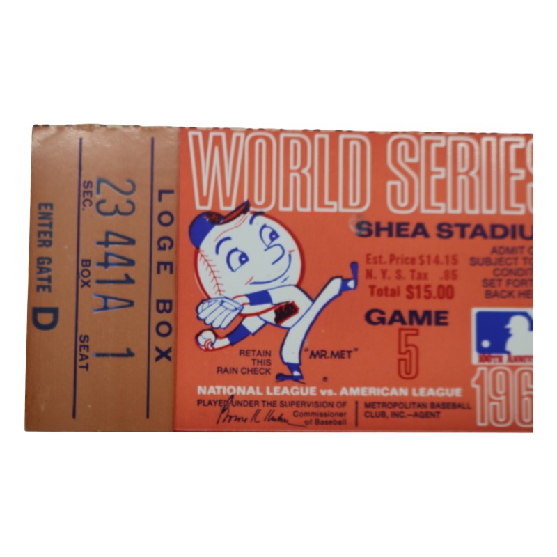 New York Mets vs. Baltimore Orioles 1969 World Series Game 5 2.5x5 Ticket