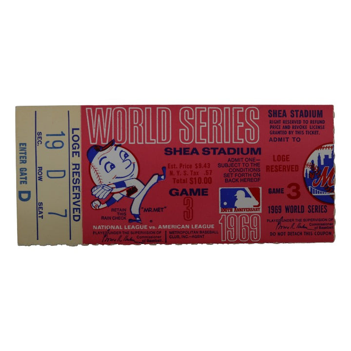 New York Mets vs. Baltimore Orioles 1969 World Series Game 3 2.5x5 Ticket