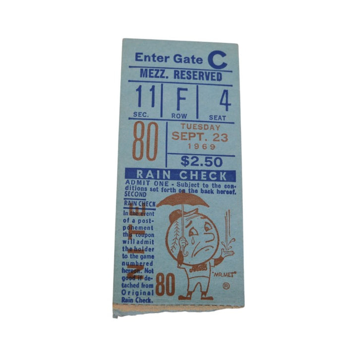 New York Mets vs. St.Louis Cardinals 9/23/69 1.5x3.5 Ticket