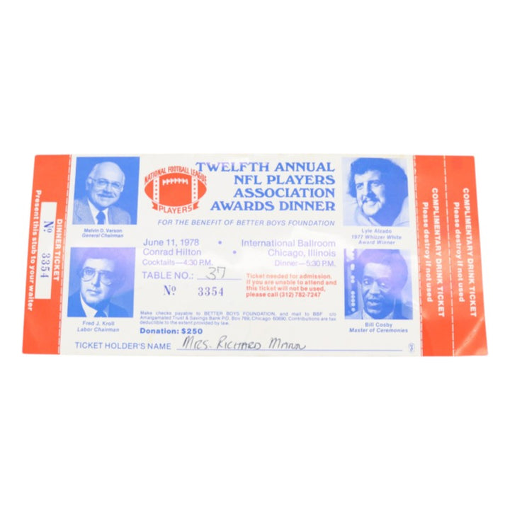 12th Annual NFLPA Awards Dinner June 11th, 1978 Table 37 Ticket