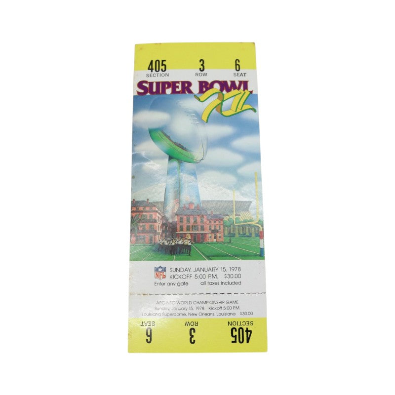 Dallas Cowboys vs Broncos January 15th 1978 NFL Super Bowl XII 400 Lvl Ticket