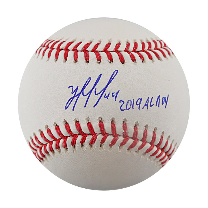 Yordan Alvarez Houston Astros Autographed Inscribed 2019 AL ROY OMLB Baseball Beckett