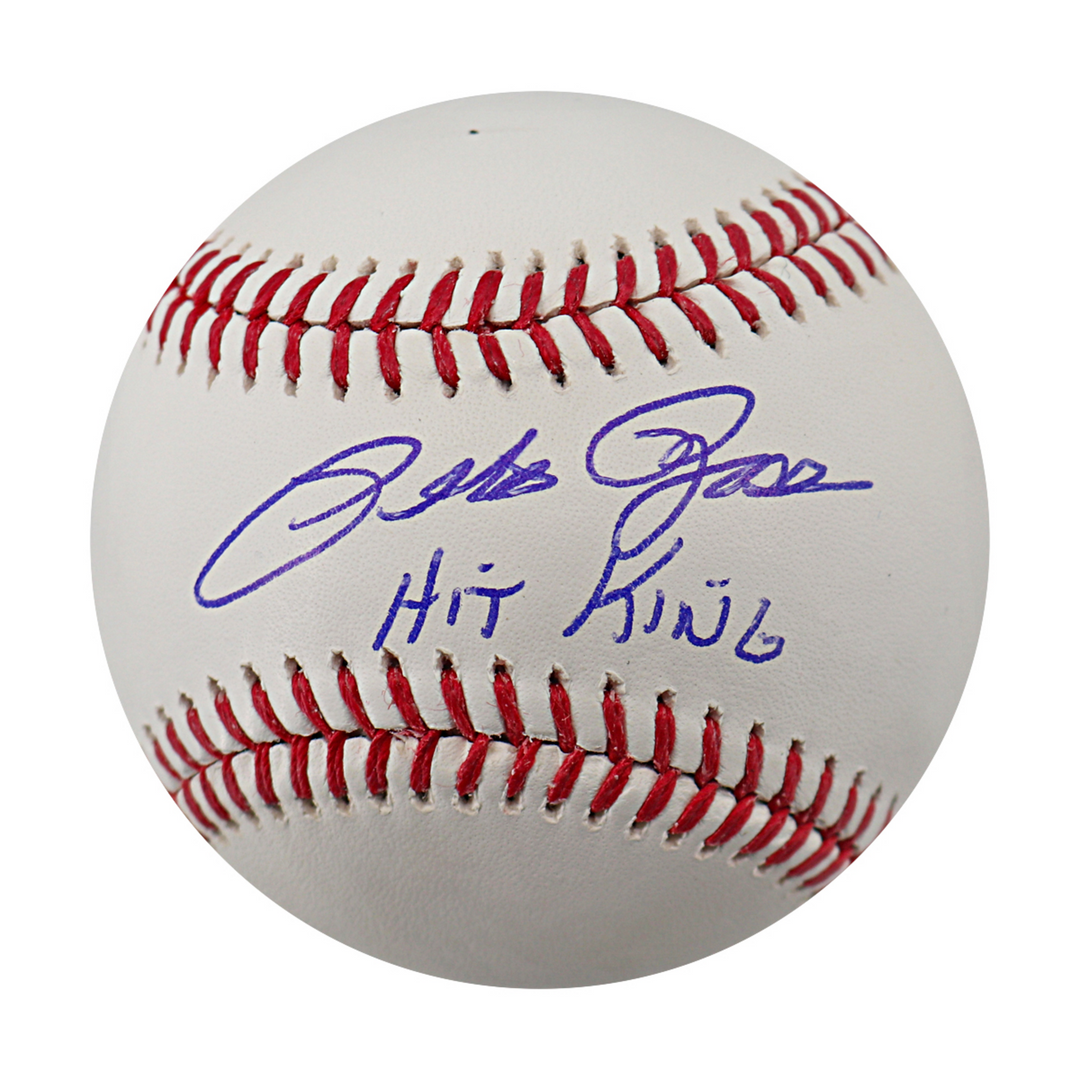 Pete Rose Cincinnati Reds Autographed Inscribed Hit King OMLB Baseball JSA COA