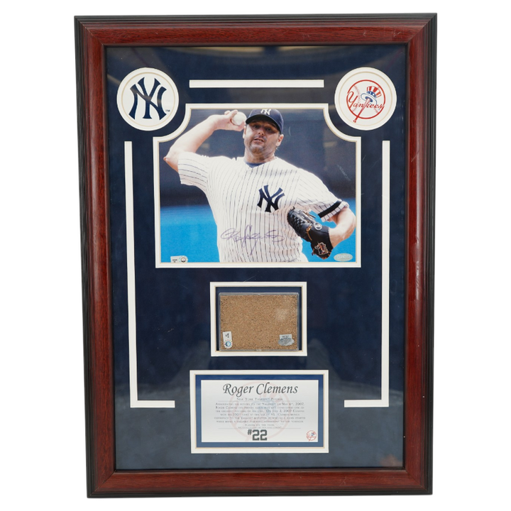 Roger Clemens NY Yankees Signed 8x10 Photo Game Used Dirt Collage Steiner LOA