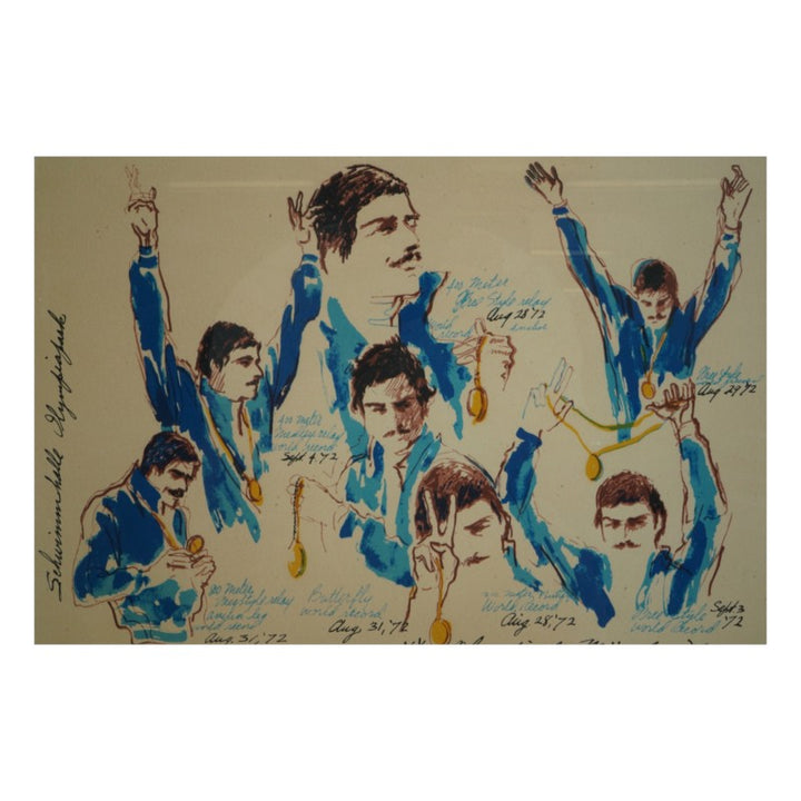 Mark Spitz 7 Medals '72 Munich Games Framed 14x18 Litho Leroy Neiman LE 186/250