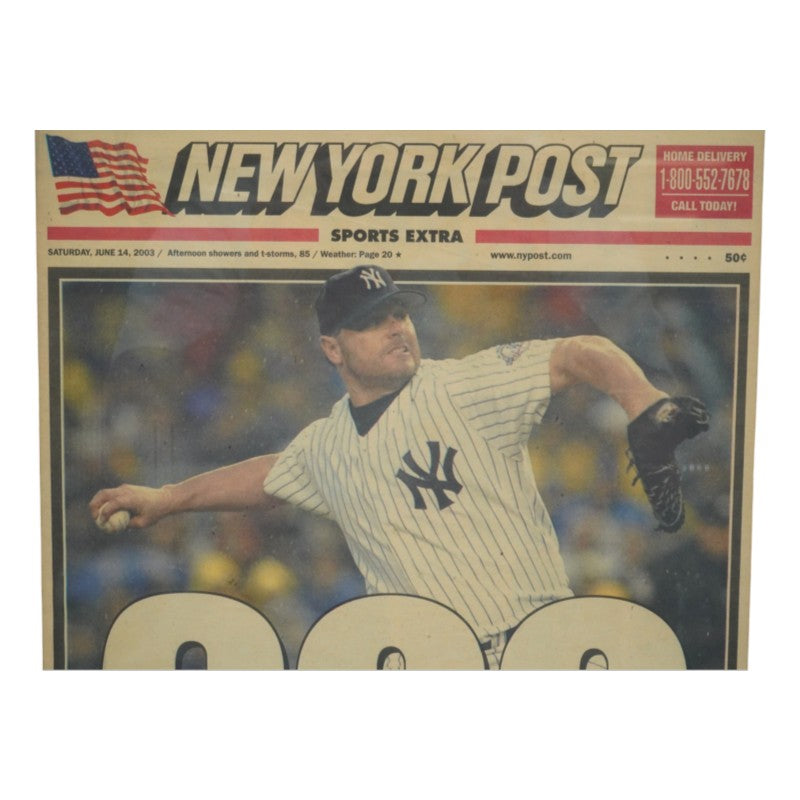 Roger Clemens New York Yankees Autographed Framed New York Post FP 6/14/03 JSA COA