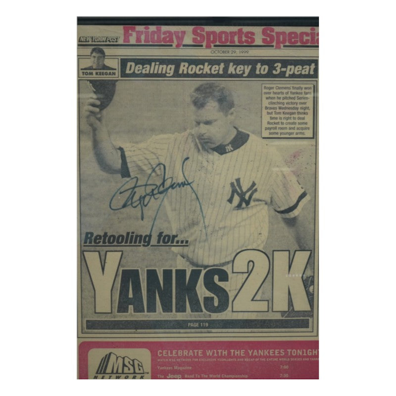 Roger Clemens New York Yankees Autographed Framed New York Post FP 10/29/99 JSA COA