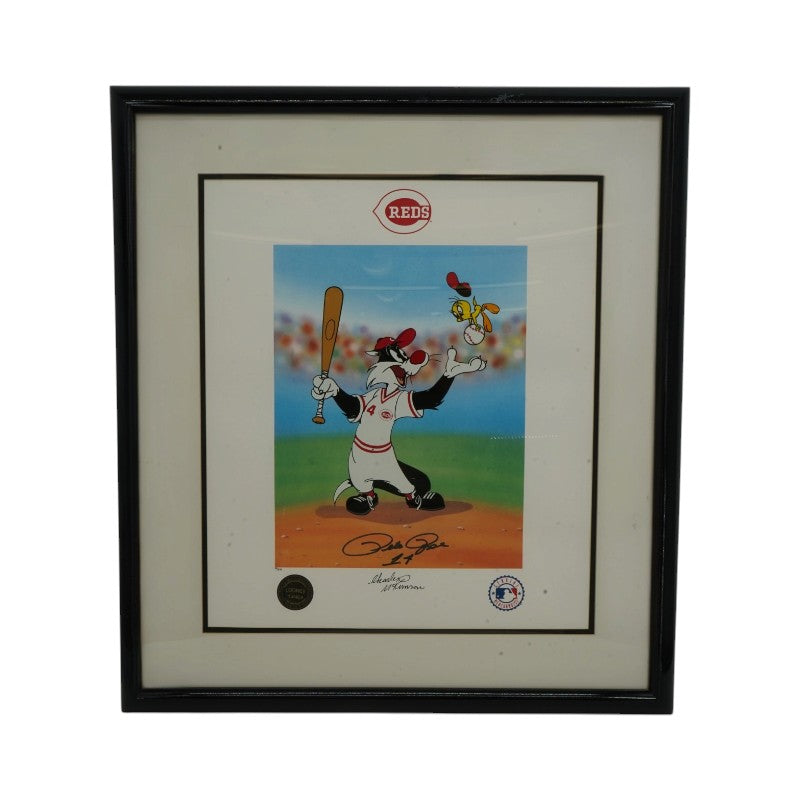 Pete Rose Cinciannati Reds Looney Tunes Signed 12 x 15 Framed Litho LE 19/375 JSA COA