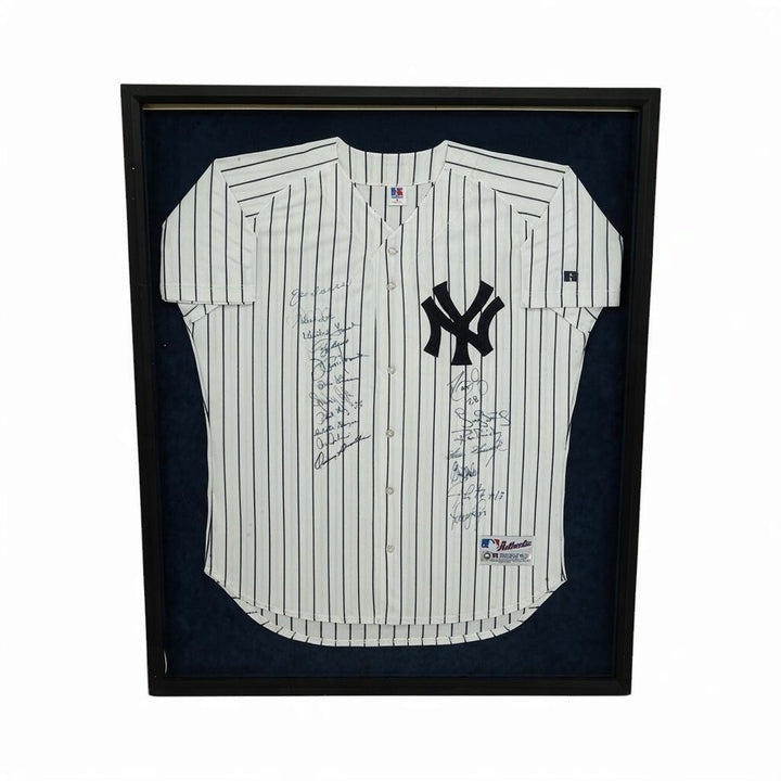 Torre Jeter Berra New York Yankees Multi Signed Framed Russell Jersey AAC LOA