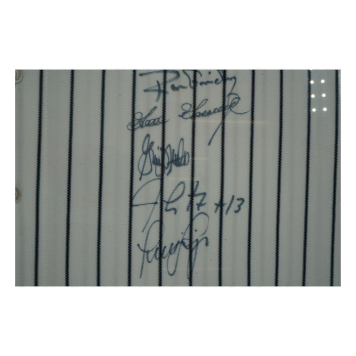 Torre Jeter Berra New York Yankees Multi Signed Framed Russell Jersey AAC LOA