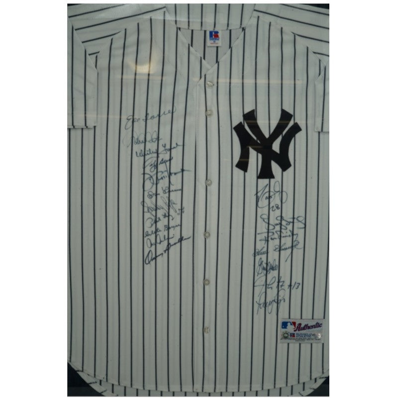 Torre Jeter Berra New York Yankees Multi Signed Framed Russell Jersey AAC LOA