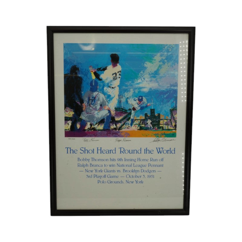 Bobby Thomson Ralph Branca Leroy Neiman Giants Dodgers Multi Signed Framed 18x22 Lithograph JSA COA
