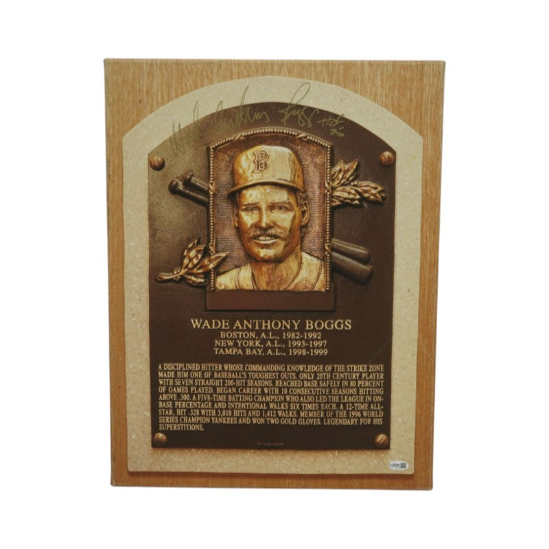 Wade Boggs Boston Red Sox Autographed Inscribed Canvas 16x20 HOF Plaque JSA COA