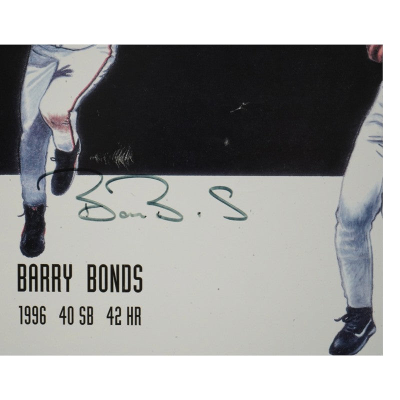 Rodriguez Canseco Bonds 40/40 Seasons Multi Signed Inscribed Matted 18x24 Hookina Lithograph JSA COA