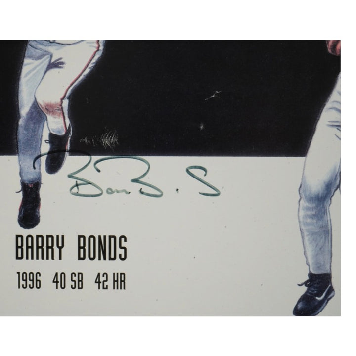 Rodriguez Canseco Bonds 40/40 Seasons Multi Signed Inscribed Matted 18x24 Hookina Lithograph JSA COA