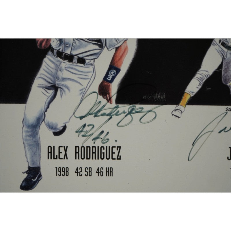 Rodriguez Canseco Bonds 40/40 Seasons Multi Signed Inscribed Matted 18x24 Hookina Lithograph JSA COA