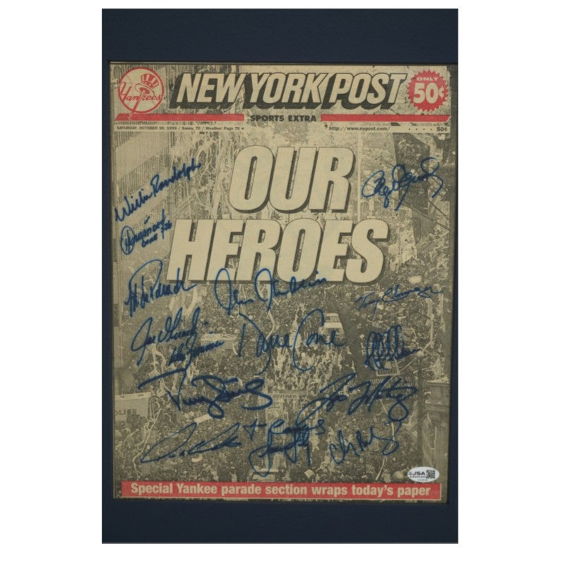 Posada Clemens Randolph New York Yankees Multi Signed 16 Autos Matted New York Post FP 10/30/99 JSA COA
