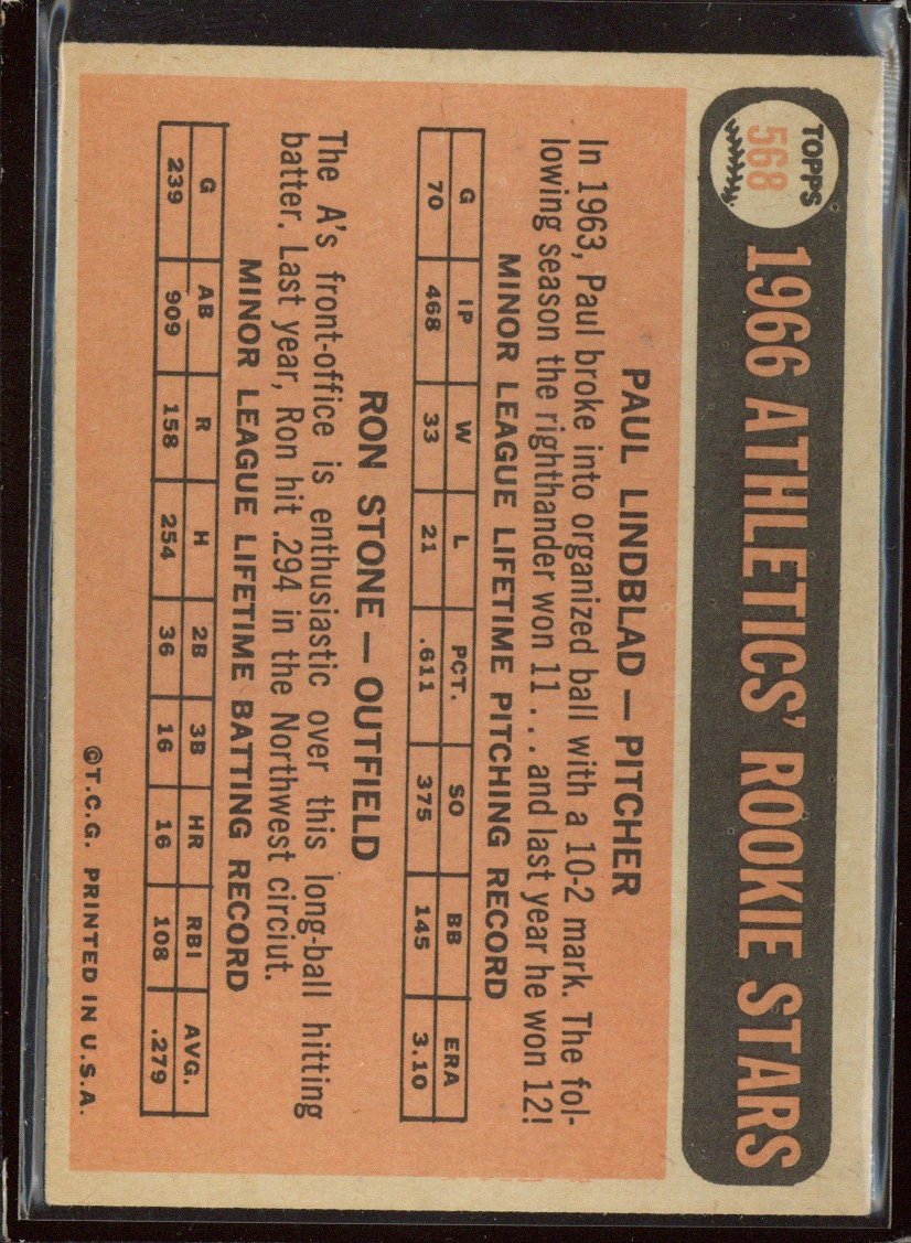 1966 Topps Paul Lindblad Ron Stone Athletics Rookie Stars #568