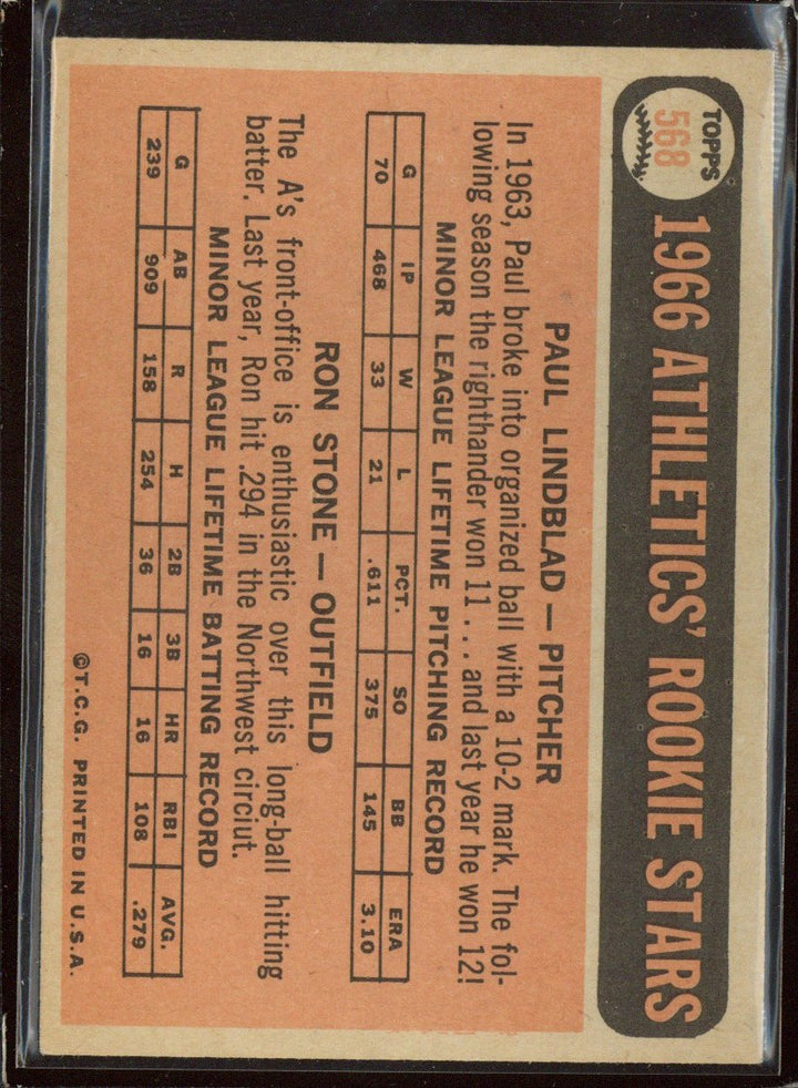1966 Topps Paul Lindblad Ron Stone Athletics Rookie Stars #568
