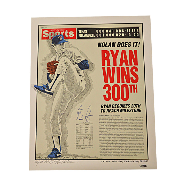 Nolan Ryan Texas Rangers Autographed Signed 300 Wins 16x20 Lithograph 66/300 JSA COA