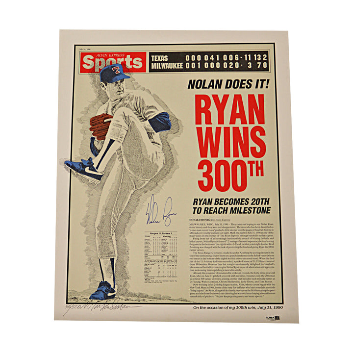 Nolan Ryan Texas Rangers Autographed Signed 300 Wins 16x20 Lithograph 56/300 JSA COA