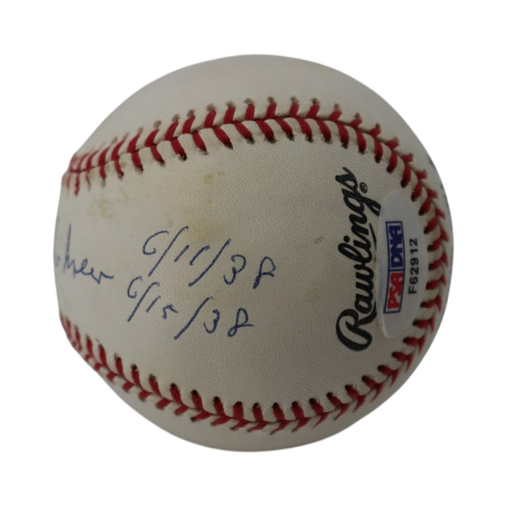Johnny Vander Meer Cincinnati Reds Autographed Inscribed ONL Baseball PSA/DNA Holo