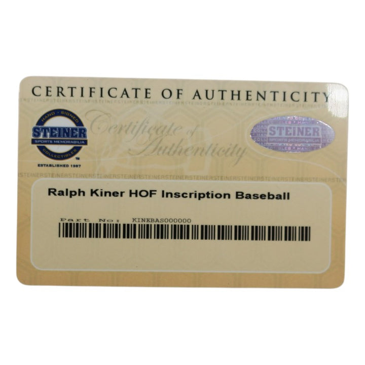 Ralph Kiner Pittsburgh Pirates Autographed Inscribed OMLB Baseball Steiner COA