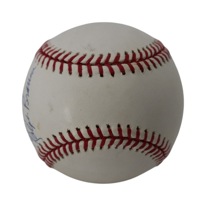 Bobby Thomson Ralph Branca Dual Signed Inscribed OMLB 50th Anniversary Logo Baseball Steiner Holo