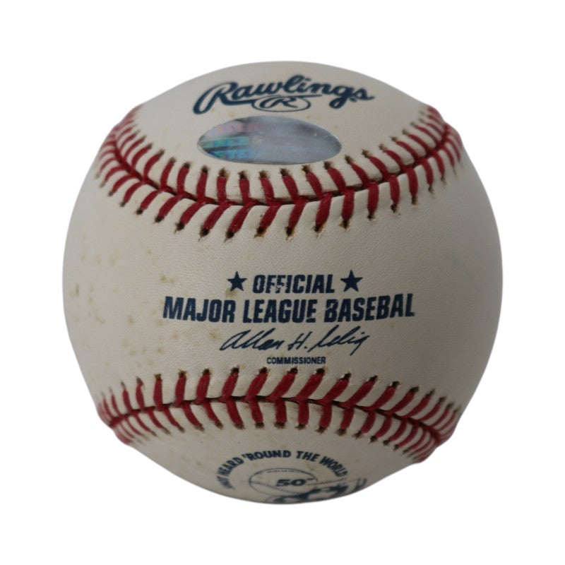 Bobby Thomson Ralph Branca Dual Signed Inscribed OMLB 50th Anniversary Logo Baseball Steiner Holo