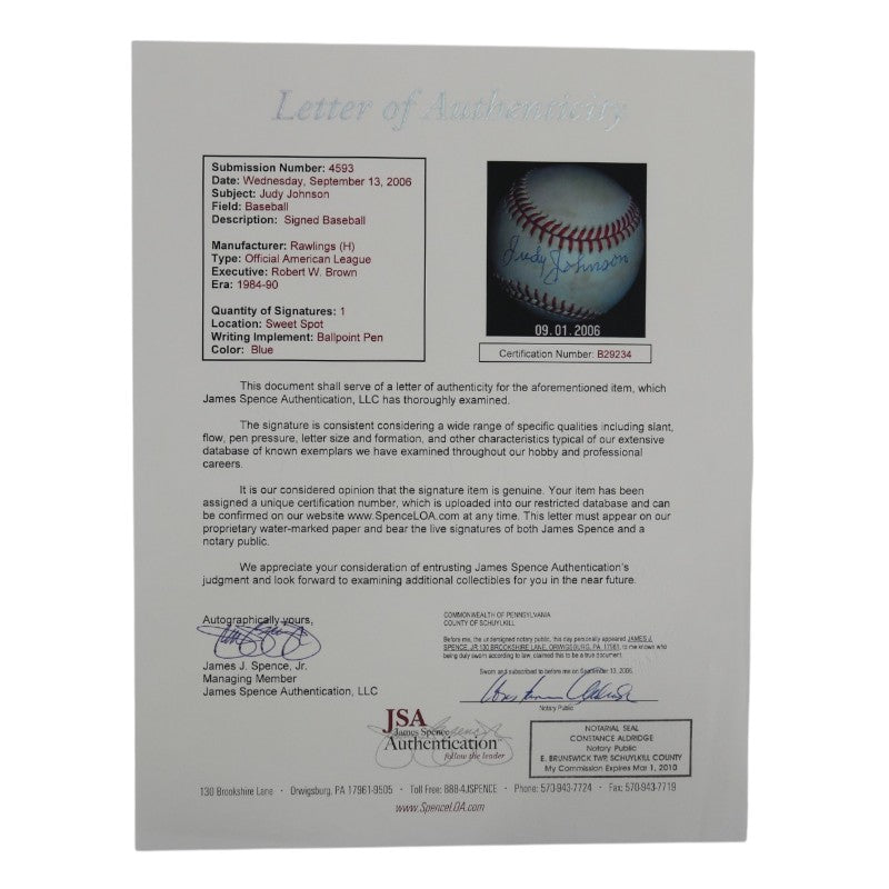Judy Johnson Grays Crawfords Cubans Autographed OAL Baseball JSA LOA