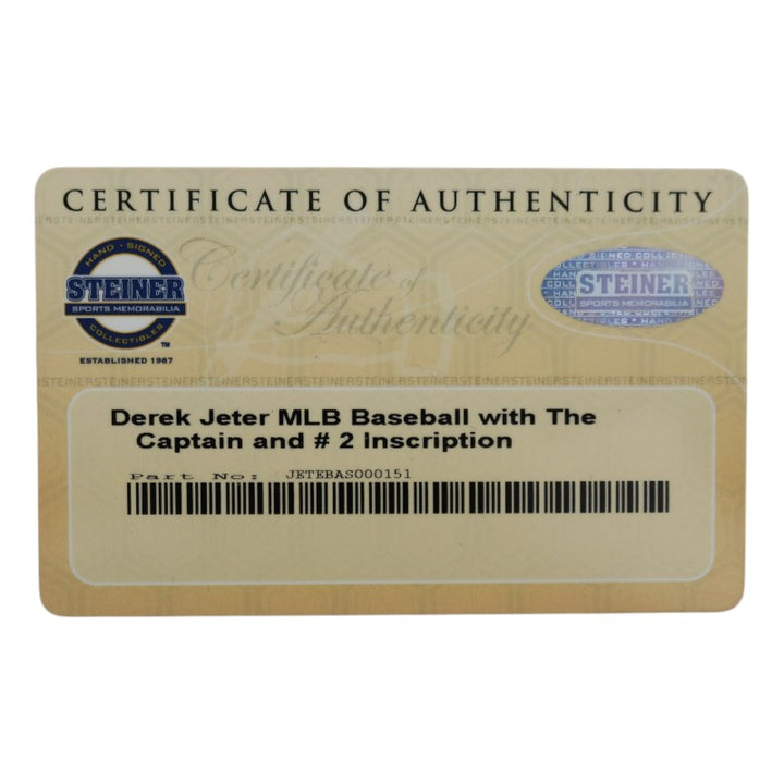 Derek Jeter New York Yankees Signed Inscribed OMLB Baseball MLB Holo/Steiner COA