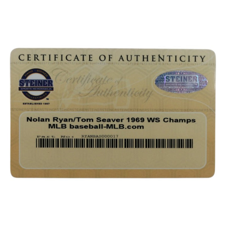 Tom Seaver Nolan Ryan NY Mets Signed Inscribed OMLB Baseball MLB Steiner Holo