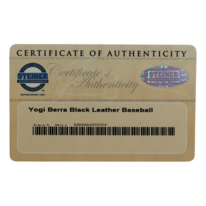 Yogi Berra NY Yankees Autographed Black Leather OMLB Baseball MLB Steiner COA