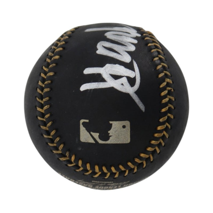 Hank Aaron Atlanta Braves Autographed Black Leather OMLB Baseball Steiner COA
