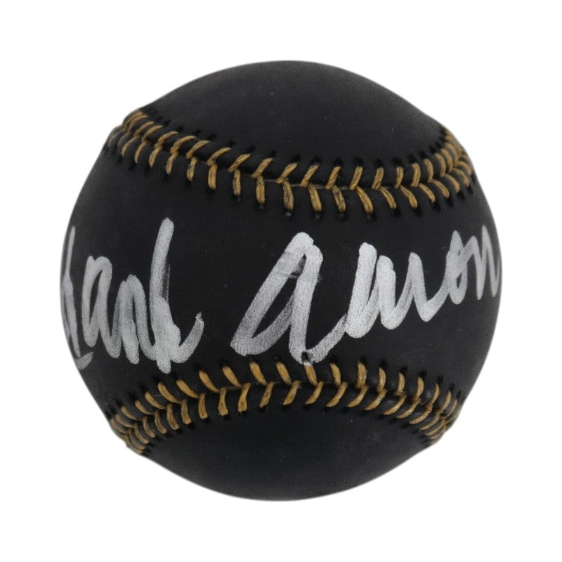 Hank Aaron Atlanta Braves Autographed Black Leather OMLB Baseball Steiner COA