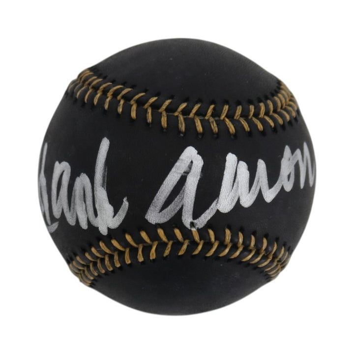 Hank Aaron Atlanta Braves Autographed Black Leather OMLB Baseball Steiner COA