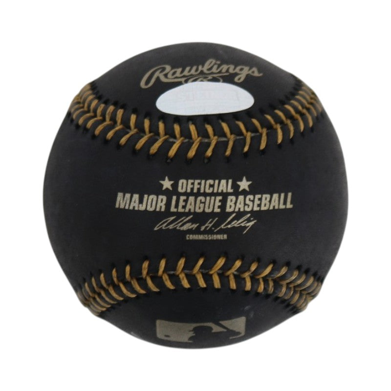 Hank Aaron Atlanta Braves Autographed Black Leather OMLB Baseball Steiner COA