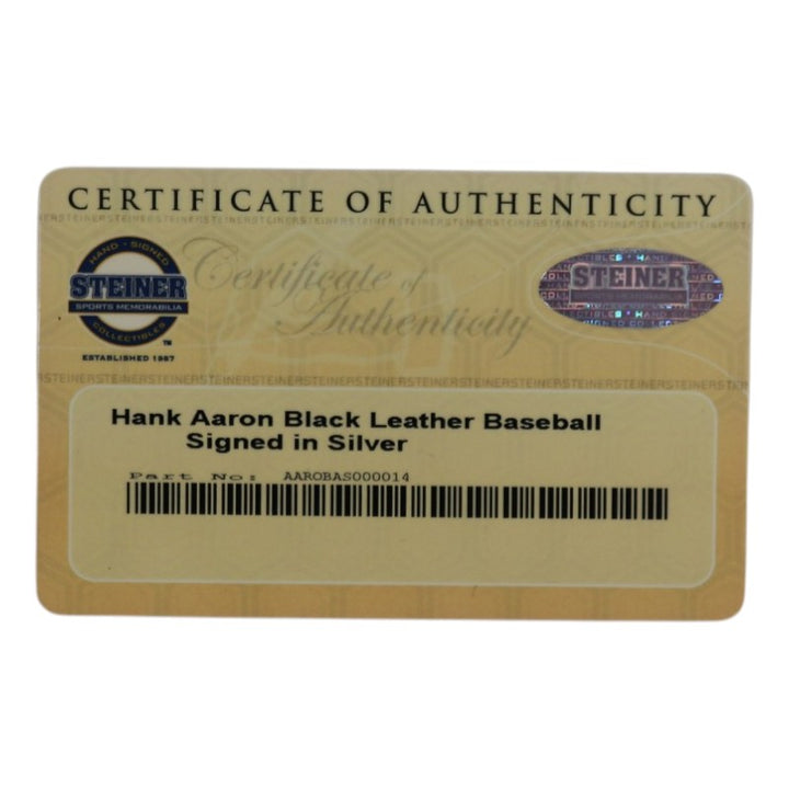Hank Aaron Atlanta Braves Autographed Black Leather OMLB Baseball Steiner COA