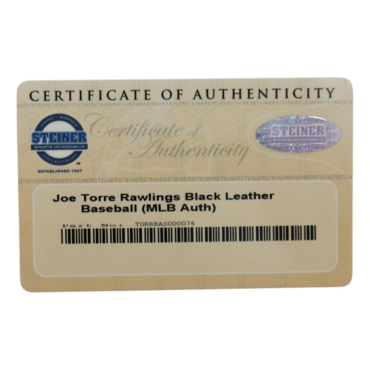 Joe Torre New York Yankees Signed Black Leather OMLB Baseball MLB Steiner COA