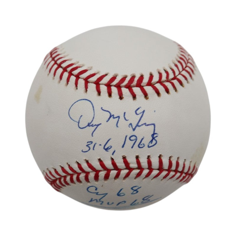 Denny McLain Detroit Tigers Autographed Inscribed Rawlings OMLB Baseball JSA COA