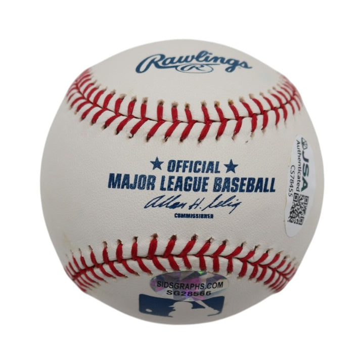 Denny McLain Detroit Tigers Autographed Inscribed Rawlings OMLB Baseball JSA COA