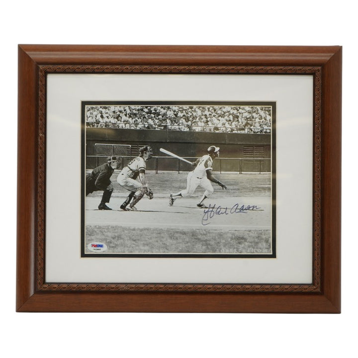 Hank Aaron Atlanta Braves Autographed Framed 8x10 Photo PSA COA