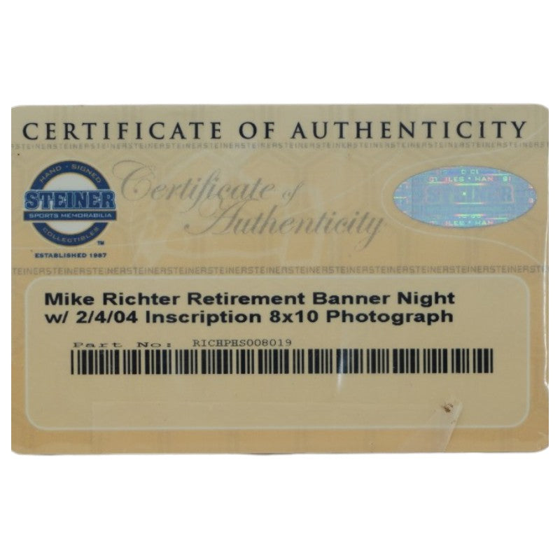 Mike Richter New York Rangers Autographed Inscribed Framed 8x10 Photo Steiner COA