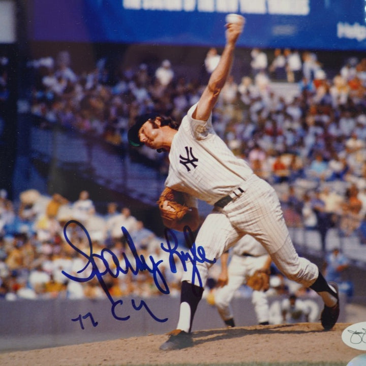 Sparky Lyle New York Yankees Autographed Inscribed Framed 8x10 Photo JSA Holo
