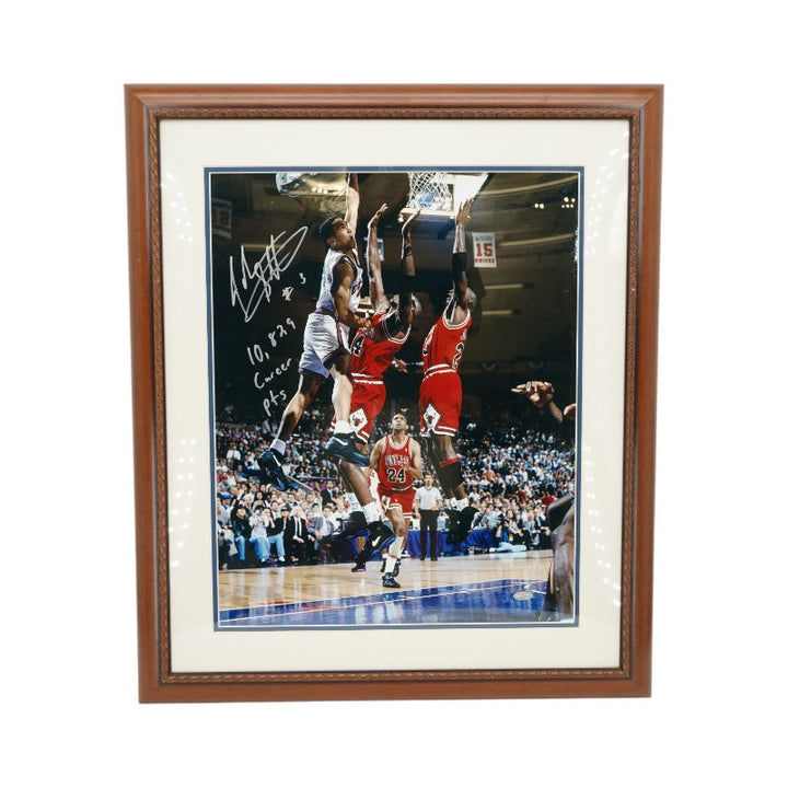 John Starks New York Knicks Autographed Inscribed Framed 16x20 Photo Steiner COA