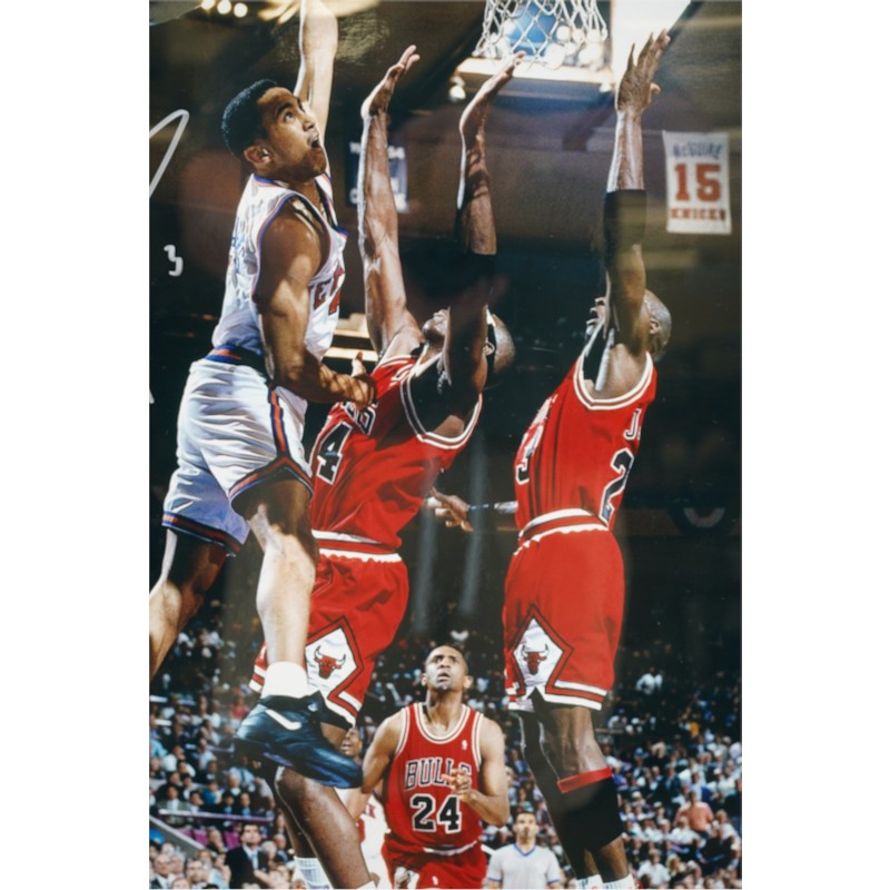 John Starks New York Knicks Autographed Inscribed Framed 16x20 Photo Steiner COA