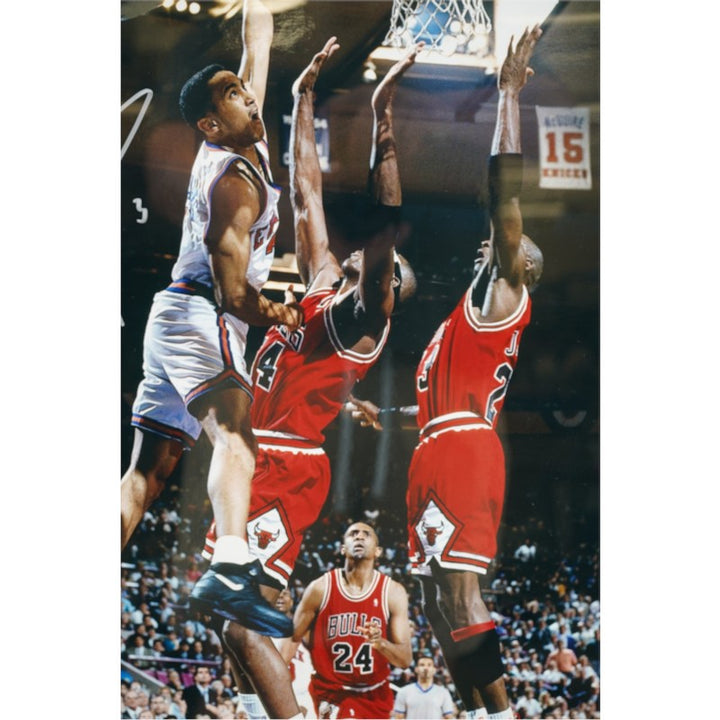 John Starks New York Knicks Autographed Inscribed Framed 16x20 Photo Steiner COA