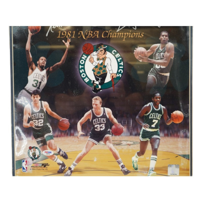Bird Maxwell McHale Parrish Carr 1981 Boston Celtics Starting Five Autographed Framed 16x20 Photo PSA Holo Only